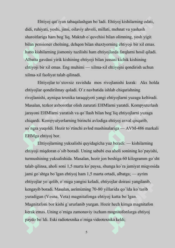 IQTISODIY RESURSLAR VA  EHTIYOJLARNING QONDIRILISH DARAJASI  O`RTASIDAGI BOG`LIQLIK 5