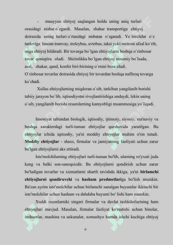 IQTISODIY RESURSLAR VA  EHTIYOJLARNING QONDIRILISH DARAJASI  O`RTASIDAGI BOG`LIQLIK 6