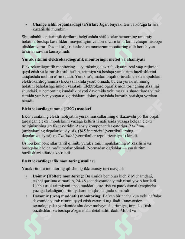 Antiaritmik dori vositalari. Yurak ritmini elektrokardiografik monitoringi. Aritmiya chaqirish modellari. Antiaritmik ta'siirga ega farmakologik va fitofarmakologik vositalar mexanizimi 4
