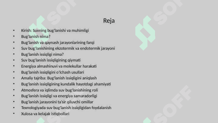 Suvning bug'lanish issiqligini aniqlash 2