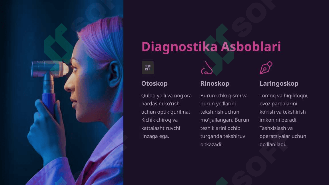Quloq, tomoq, burun kasalliklari amaliyotida ishlatiladigan asboblar va apparatlar 3