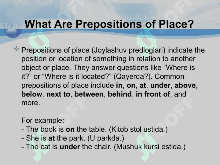 Prepositions of place 3