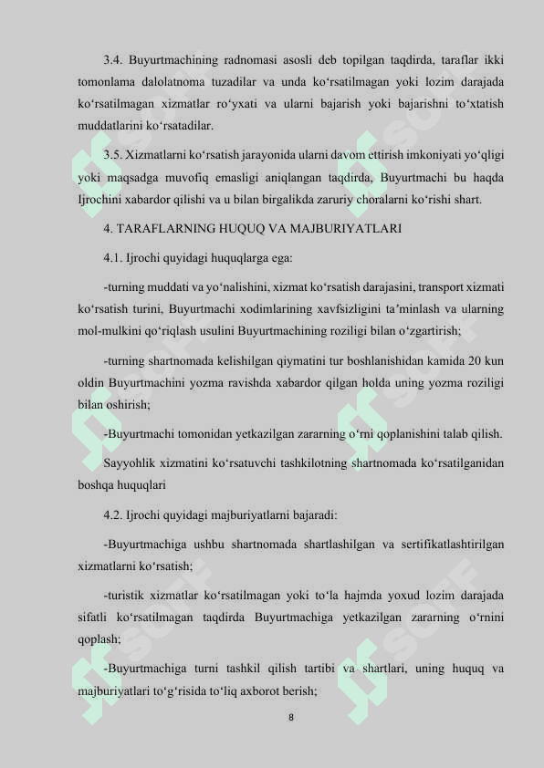 TURIZM XIZMATINI KO'RSATISH SHARTNOMASI VA UNING AHAMIYATI 8