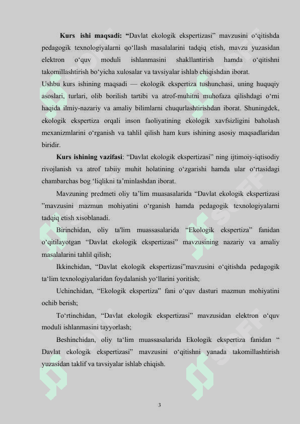 ekologik ekspertiza xizmatini tashkil etish. davlat ekologik ekspertizasi xulosasining struktura va mazmuniga qo‘yiladigan talablar 4