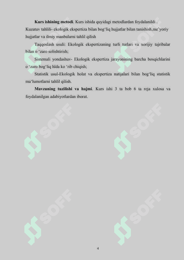 ekologik ekspertiza xizmatini tashkil etish. davlat ekologik ekspertizasi xulosasining struktura va mazmuniga qo‘yiladigan talablar 5