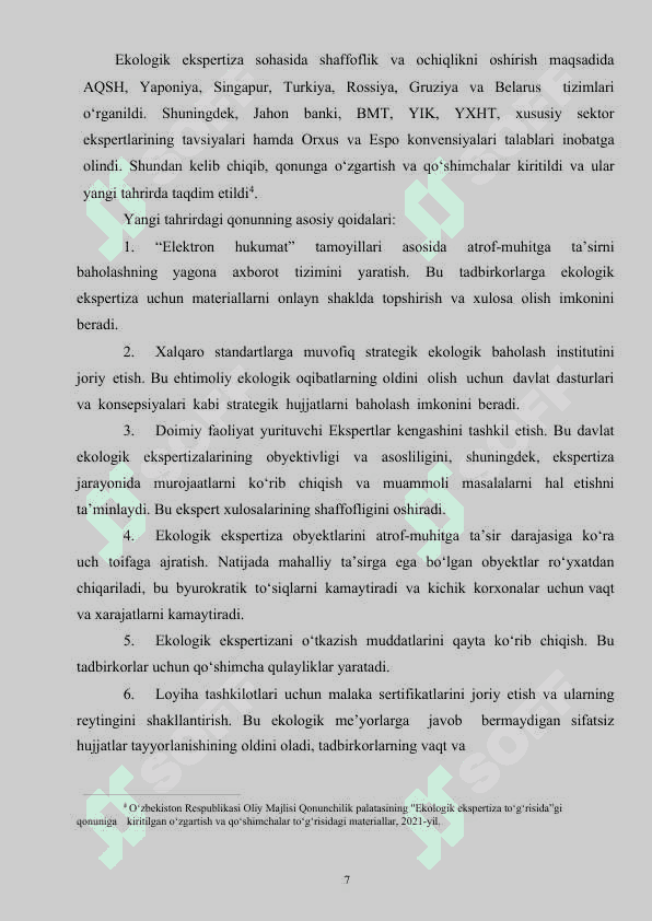 ekologik ekspertiza xizmatini tashkil etish. davlat ekologik ekspertizasi xulosasining struktura va mazmuniga qo‘yiladigan talablar 8