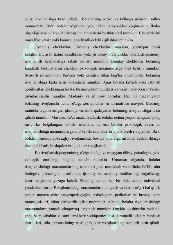 Bolani rivojlanishida muammolarning roli 8