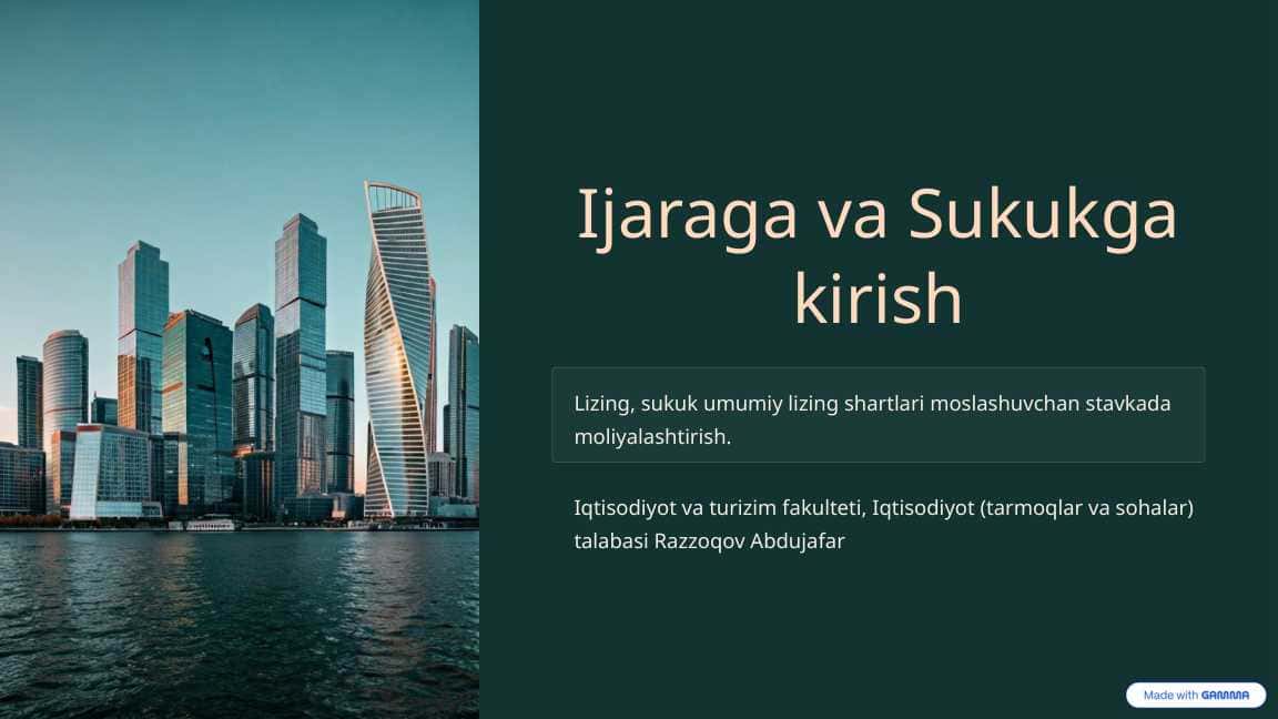 Ijaraga va Sukukga kirish 1