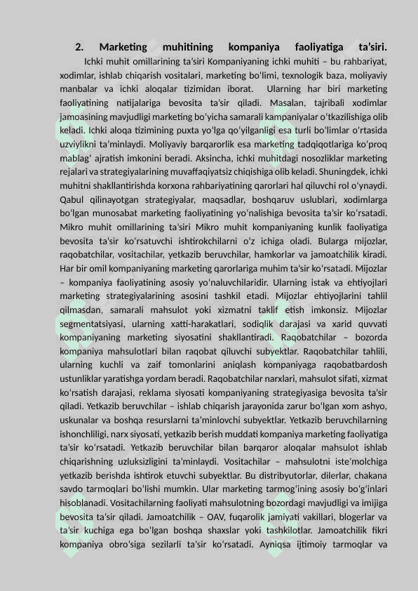 Marketing muhiti va uning komponentlari . 8