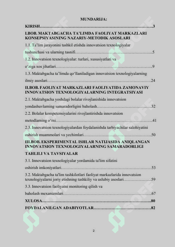 MAKTABGACHA TA'LIM TASHKILOTLARI FAOLIYAT MARKAZLARIDA TA'LIM JARAYONLARINI TASHKIL ETISHDA INNOVATSION TEXNOLOGIYALARDAN FOYDALANISH 2
