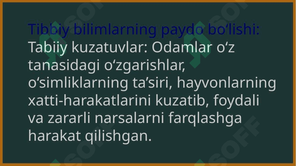 Ibtidoiy jamiyatda tibbiy bilimlarning paydo boʻlishi ularda diniy qarashlarning o'rni 7