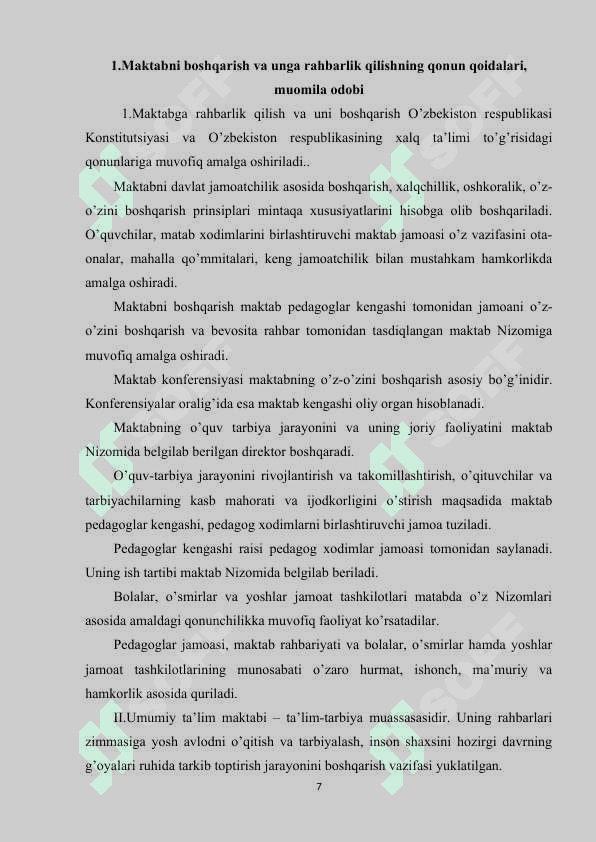 O’qituvchi-o’qituvchi”, “o’qituvchi-o’quvchilar jamoasi”, “o’qituvchi-maktab rahbariyati”, “o’qituvchi-bolalarning ota-onalari 7