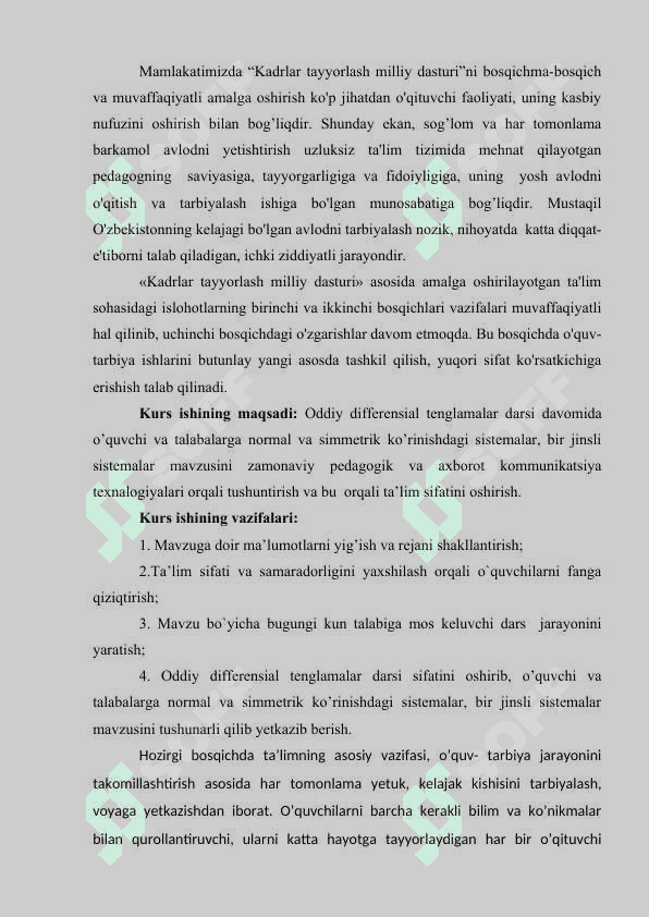 Differensial tenglamalarning normal sistemasi, normal sistema yechimining mavjudligi va yagonaligi 5