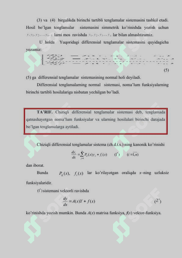 Differensial tenglamalarning normal sistemasi, normal sistema yechimining mavjudligi va yagonaligi 8