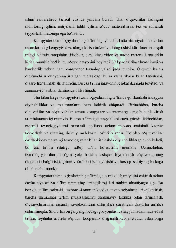 O‘qituvchining kompyuter texnologiyalari asosida o‘quvchilar bilimini nazorat qilishi 5