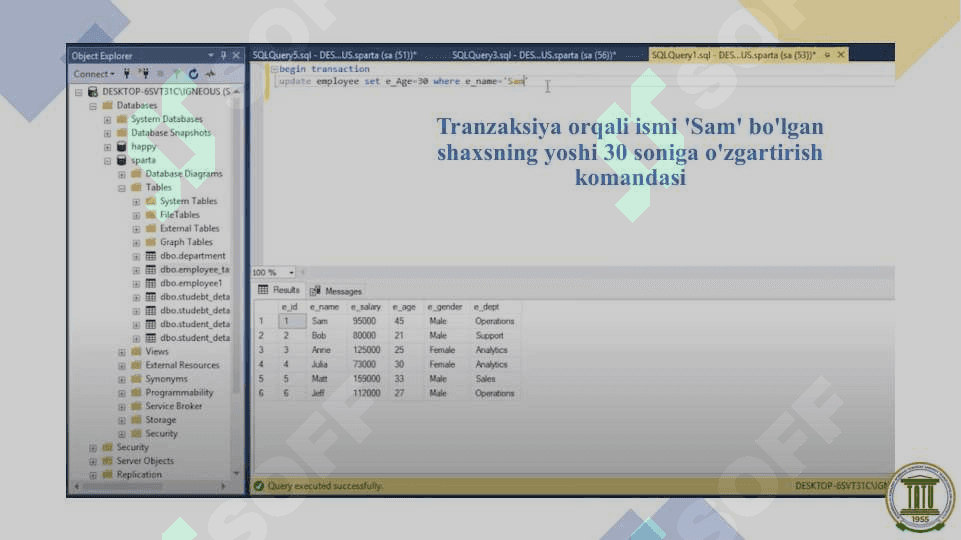 SQL TRANZAKSIYALARNI BOSHQARISH video asosida 6