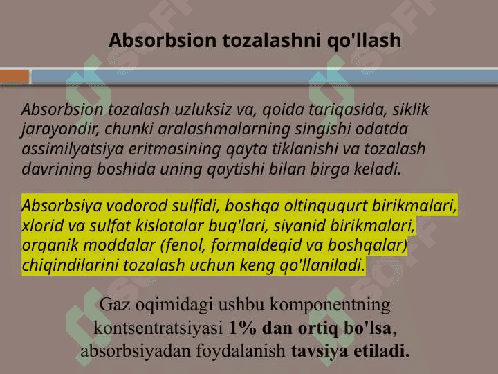 Gaz oqimlarini ABSORBSIYA bilan tozalash 6