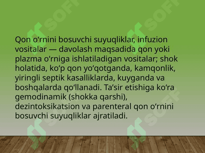Qon o'rnini bosuvchi suyuqliklar. Qon hosil qilishning boshqarilishi. Qon depolari. Limfa fiziologiyasi. Yurak avtomatiyasining tabiati 3