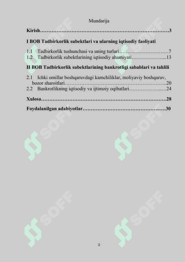 Tadbirkorlik subektlarining bankrotligi 2
