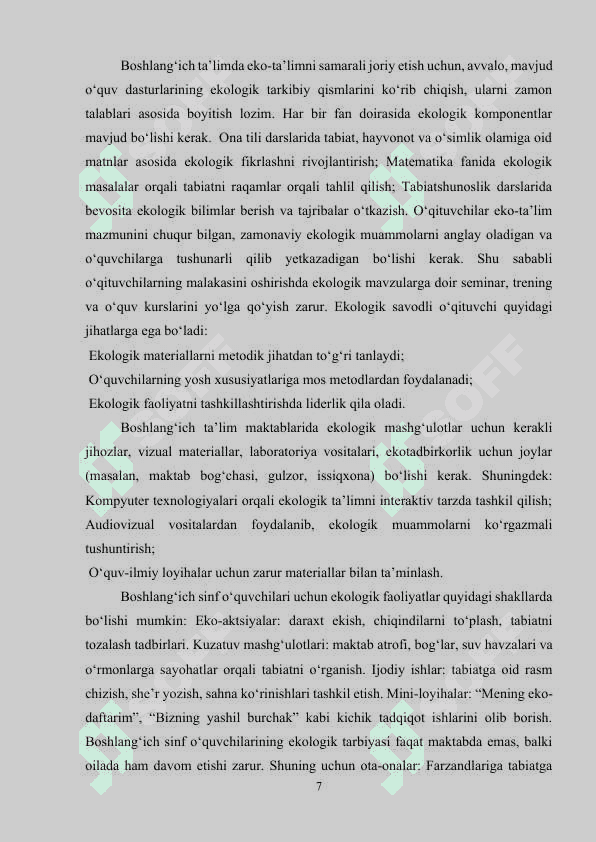 Boshlang‘ich sinflarda eko-ta’limning joriy etilishi 7