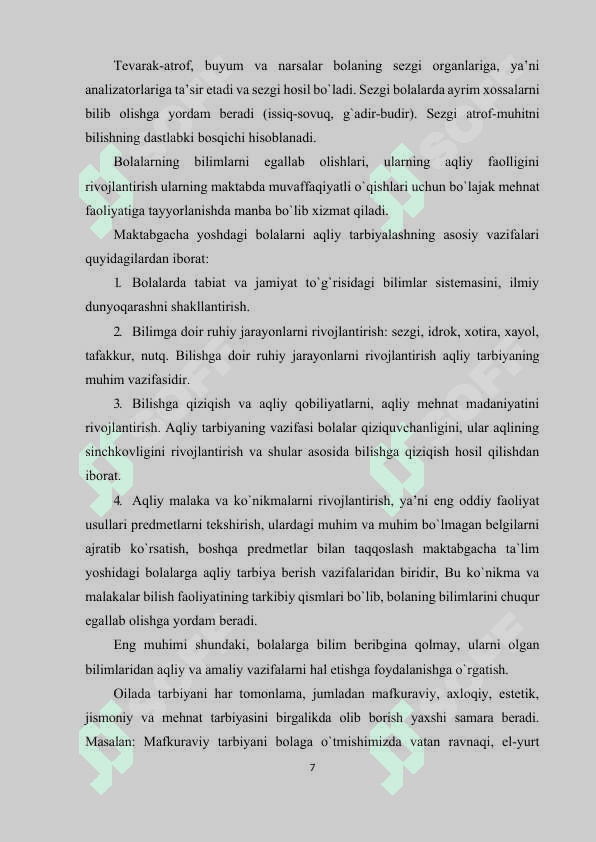 MAKTABGACHA TA’LIM MUASSASASI, OILA VA MAKTAB HAMKORLIGI 7