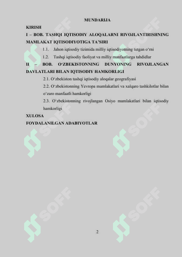 O‘ZBEKISTONNING DUNYONING RIVOJLANGAN DAVLATLARI BILAN IQTISODIY HAMKORLIGI 2
