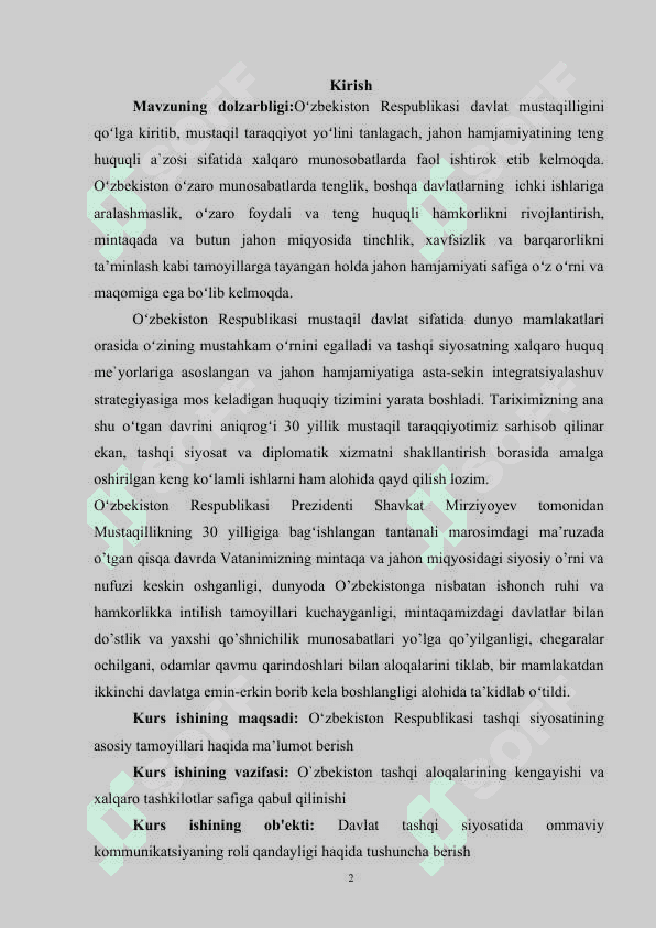 O‘zbekiston Respublikasi tashqi siyosatining asosiy yo’nalishlari 2