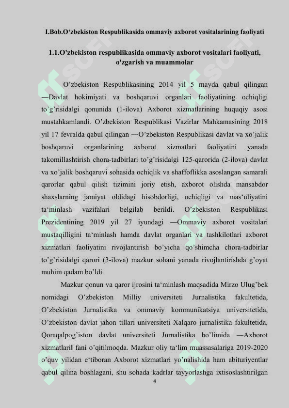 Oʻzbekiston Respublikasida ommaviy axborot vositalarining faoliyati 4