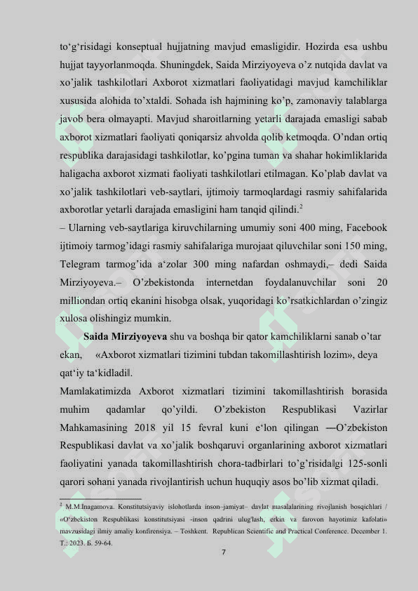 Oʻzbekiston Respublikasida ommaviy axborot vositalarining faoliyati 7