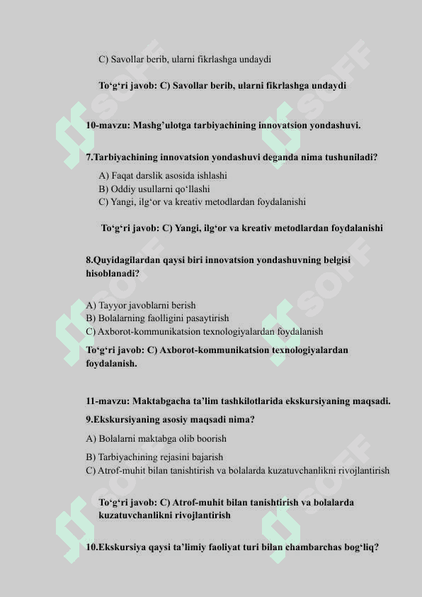 TEST.Maktabgacha ta'lim yo'nalishi uchun 3