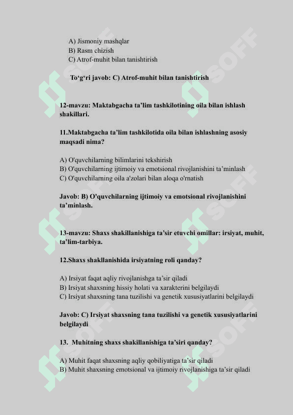TEST.Maktabgacha ta'lim yo'nalishi uchun 4
