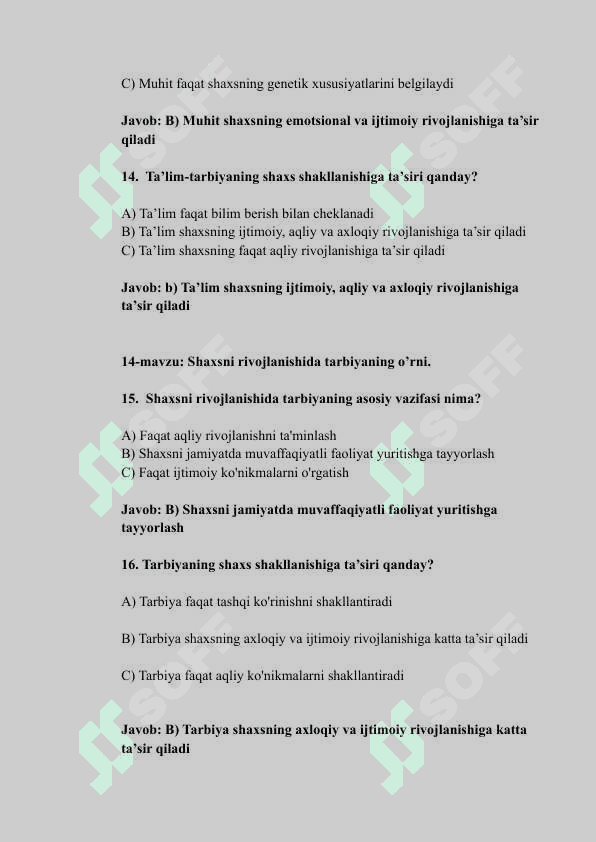 TEST.Maktabgacha ta'lim yo'nalishi uchun 5