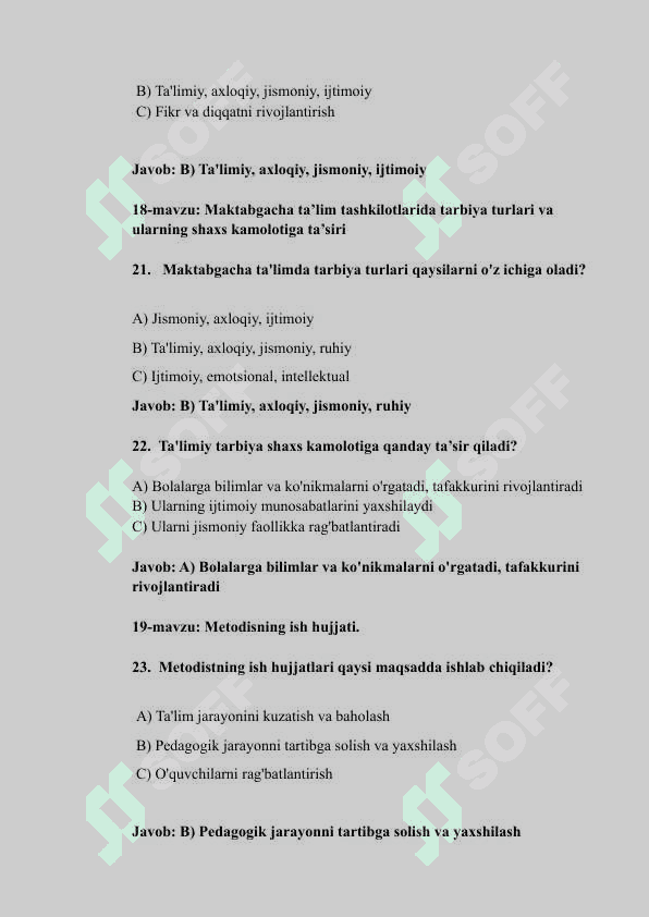 TEST.Maktabgacha ta'lim yo'nalishi uchun 7