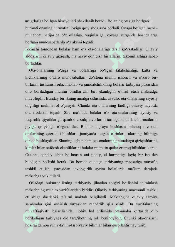MAHALLA, OILALARDA OTA ONALAR VA BOLALAR MA'NAVIY TARBIYAVIY MUNOSABATLARINI TAHLIL ETISH USULLARI 6