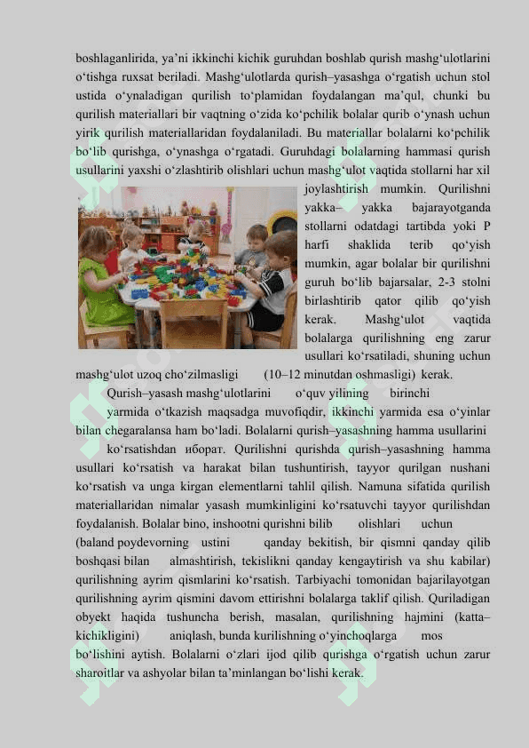 MAKTABGACHA TA’LIM MUASSASALARIDA TURLI YOSH GURUHLARDA QURISH-YASASHGA O‘RGATISH 5