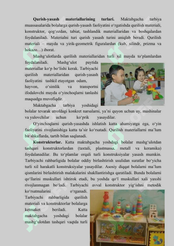 MAKTABGACHA TA’LIM MUASSASALARIDA TURLI YOSH GURUHLARDA QURISH-YASASHGA O‘RGATISH 6