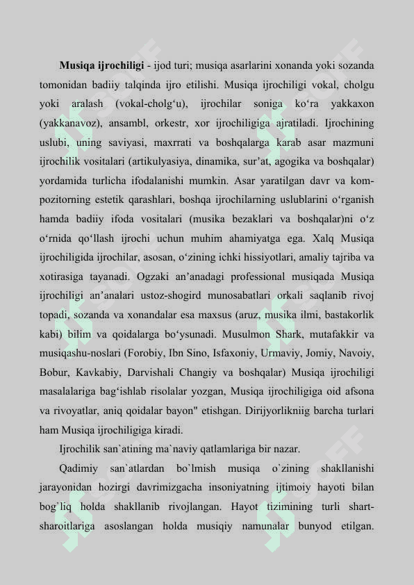 MUSIQA IJROCHILIGINING RAVNAQ TOPISHI , MUSIQA SHAKILLARINING TAKOMILLASHUVI TURKUMLI YIRIK ASARLARNI YUZAGA KELISHI 2