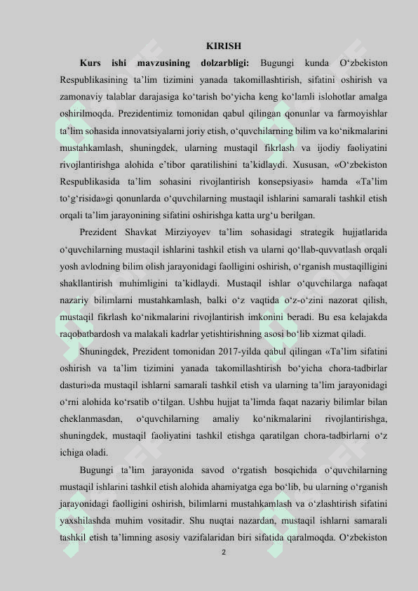 Savod o‘rgatish darslarida o‘quvchilarning mustaqil ishlarini tashkil etish 2