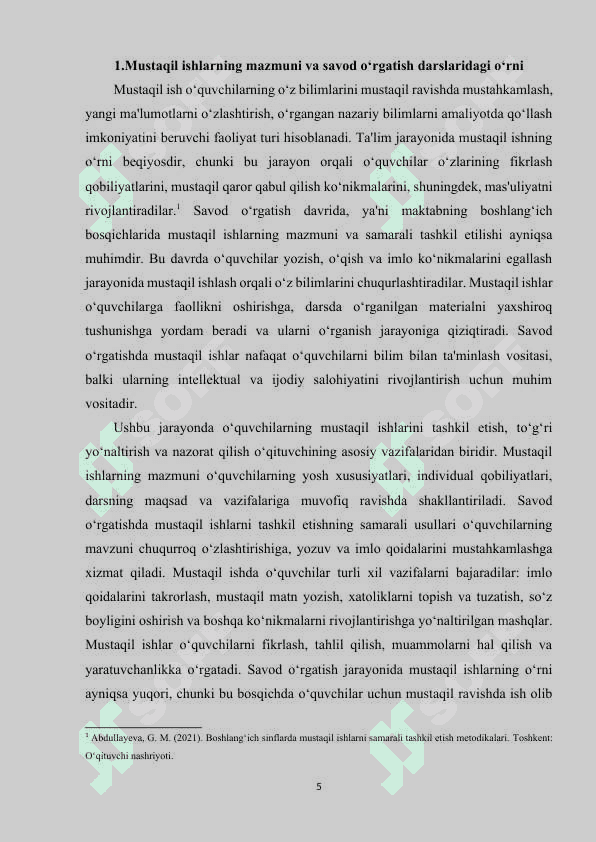 Savod o‘rgatish darslarida o‘quvchilarning mustaqil ishlarini tashkil etish 5
