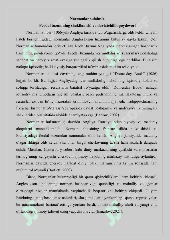 Rivojlangan o‘rta asrlarda angliya sulolalari tarixi maqola 25 3