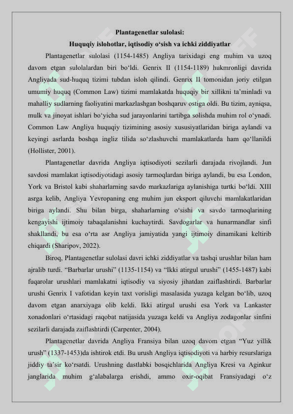 Rivojlangan o‘rta asrlarda angliya sulolalari tarixi maqola 25 4