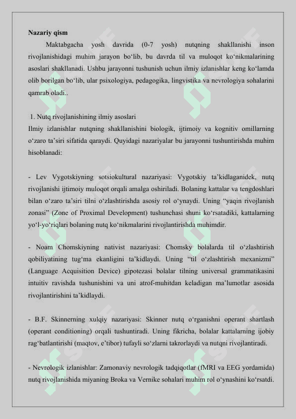 Maktabgacha yosh davrida nutqning shakllanishiga doir ilmiy izlanishlar. T-sxema 25 3