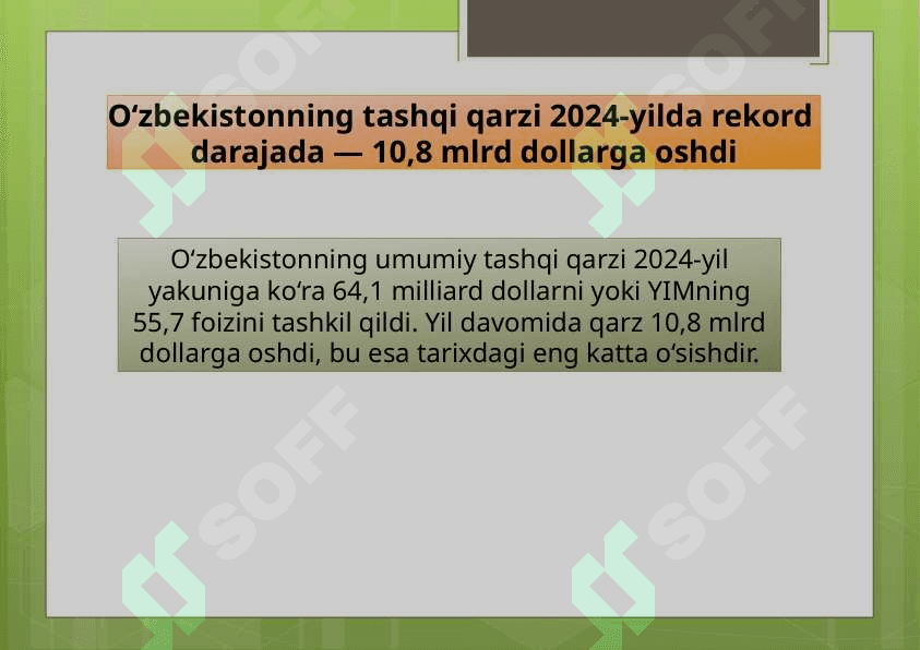 O'ZBEKISTON RESPUBLIKASIDA DAVLAT QARZI DINAMIKASI VA TAHLILI 2