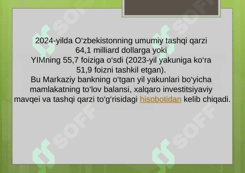 O'ZBEKISTON RESPUBLIKASIDA DAVLAT QARZI DINAMIKASI VA TAHLILI 3