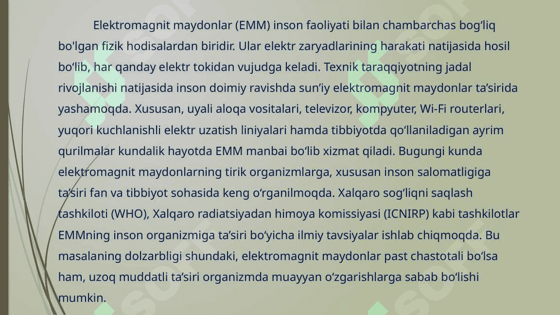 Elektr va Magnit Maydonlari va Ularni Tirik Organizmlarga Tasiri 3