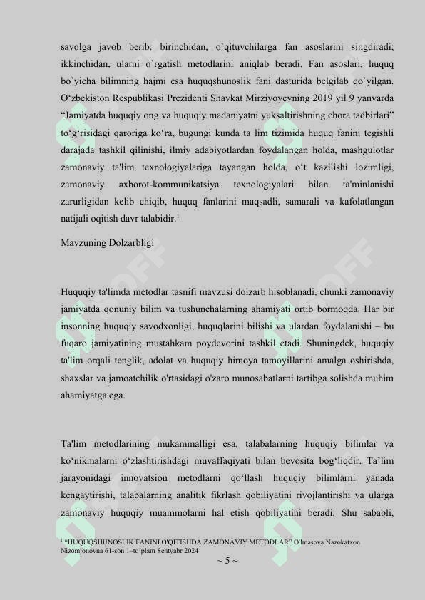 Huquqiy talimda metodlar tasnifi 5