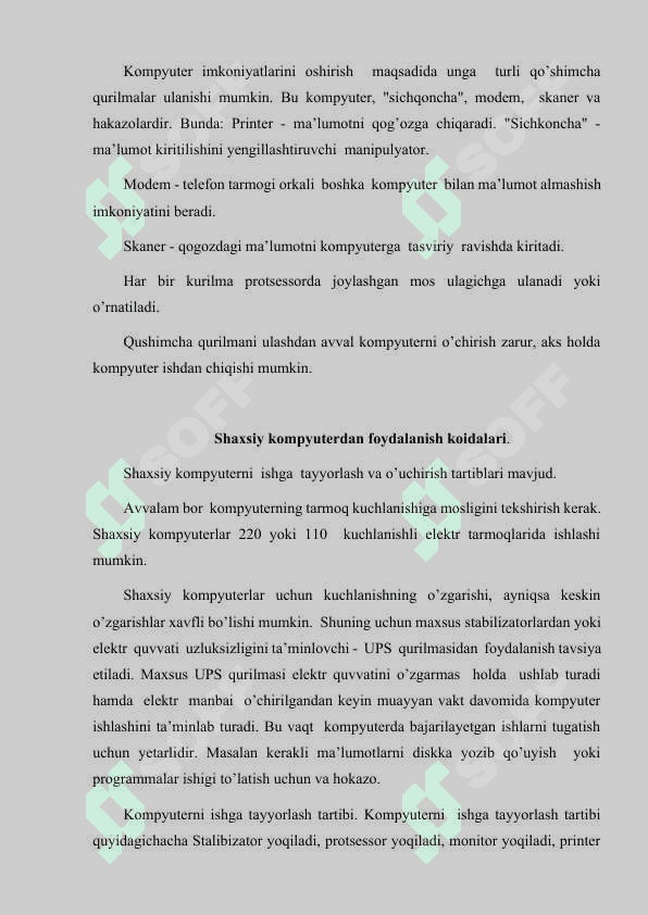 ZAMONAVIY KOMPYUTERLARNING KONFIGURATSIYASI VA ULARNING QO'LLANILISH SOHALARI 2
