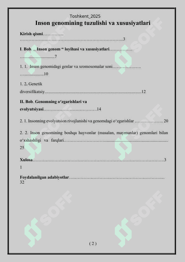 Inson genomining tuzulishi va xususiyatlari 2
