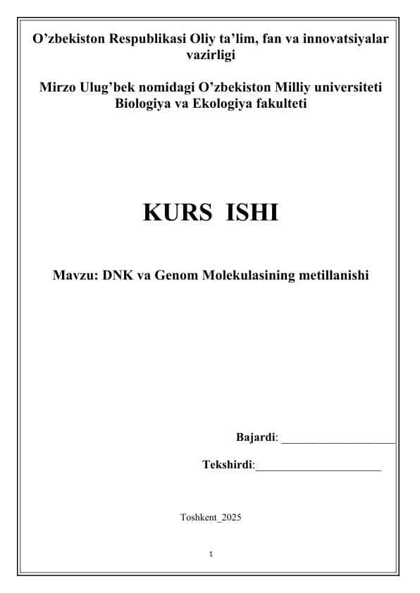 DNK va Genom Molekulasining metillanishi 1