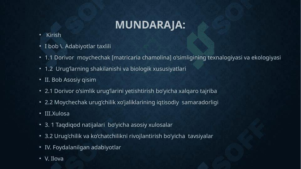 DORIVOR MOYCHECHAK  O’SIMLIGINIG KO’CHATCHILIGI VA URUG’CHILIGI 2